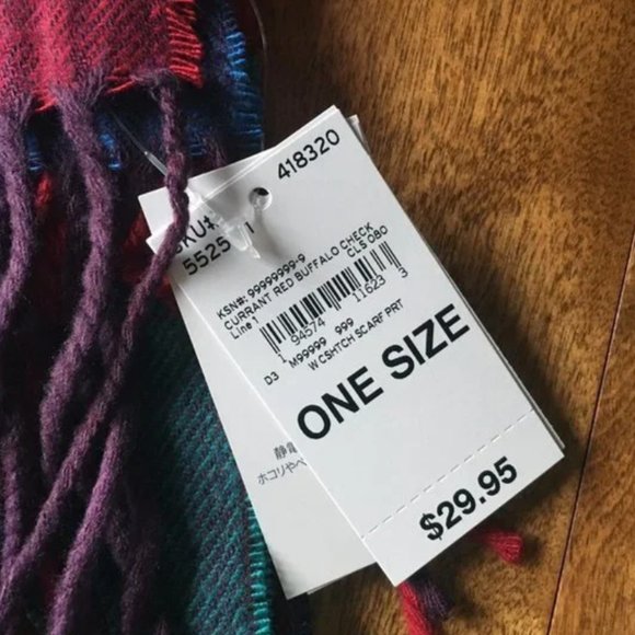 Lands End Current Red and Blue Buffalo Check Plaid Scarf, Cashmere-Like - Picture 5 of 6